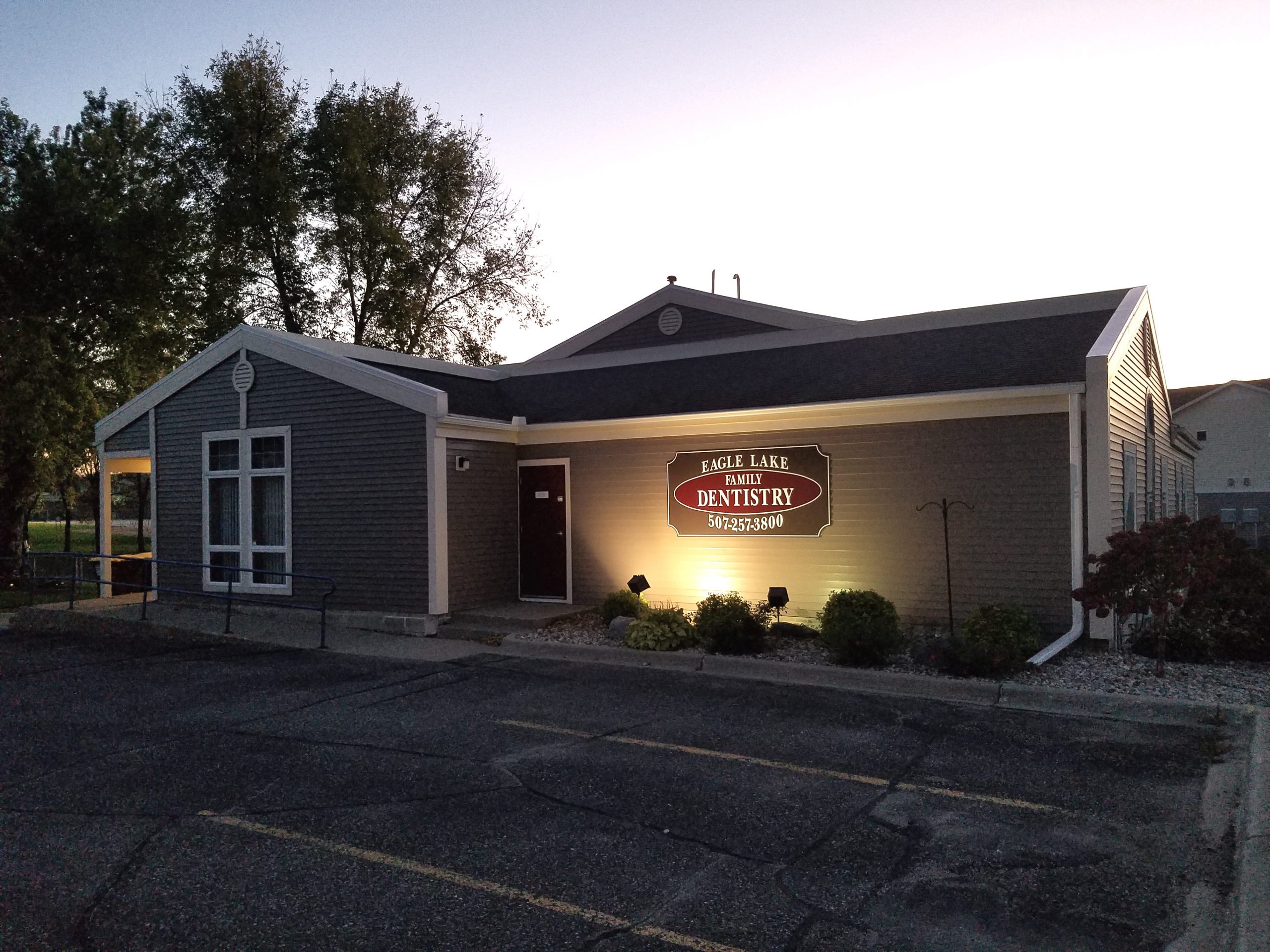 Eagle Lake dental care office at dusk