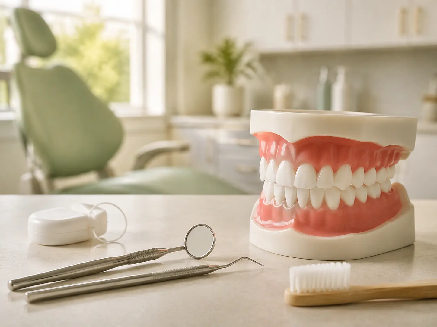 Eagle Lake preventive care dental model and cleaning tools